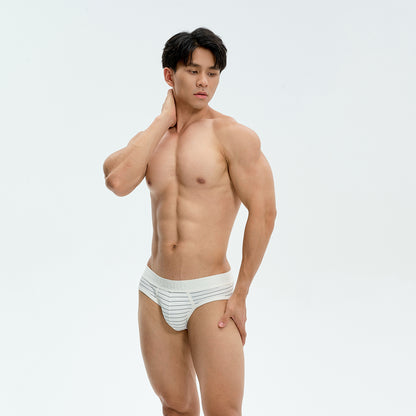 Men's White Stripe Nylon Cool Feeling Breathable Triangle BriefsUPRO-10109