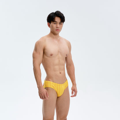 Men's Yellow Striped American Print Triangle Swim BriefsUPRO-18104